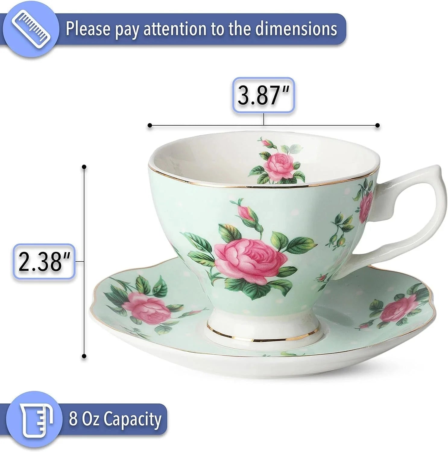 Set of 8, Multicolor with Gold Rim and Gift Box, Coffee Mug, Tea Mug Set 07FC0E-D4 - KOEEK [3]