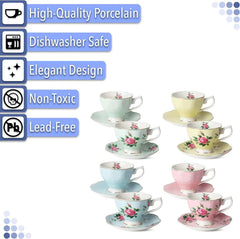 Set of 8, Multicolor with Gold Rim and Gift Box, Coffee Mug, Tea Mug Set 07FC0E-D4 - KOEEK [4]