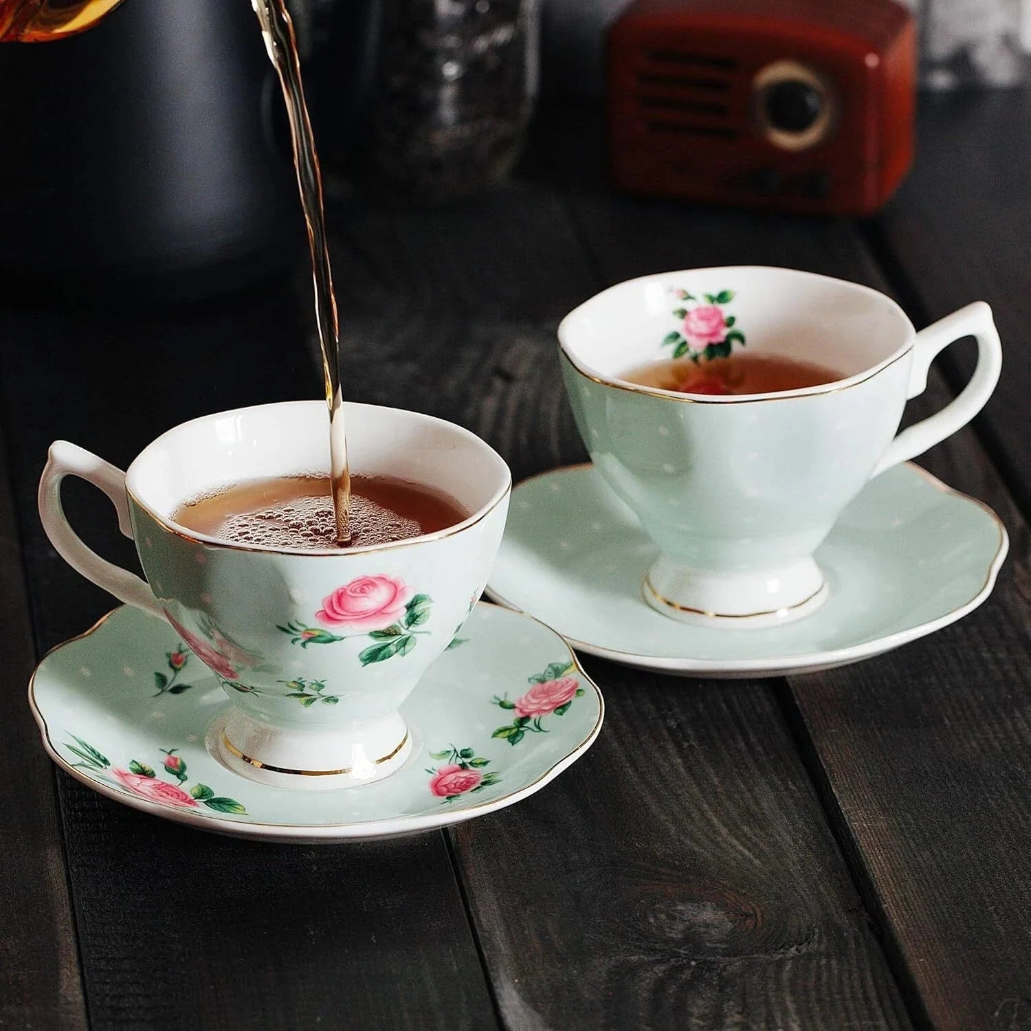 Set of 8, Multicolor with Gold Rim and Gift Box, Coffee Mug, Tea Mug Set 07FC0E-D4 - KOEEK [8]