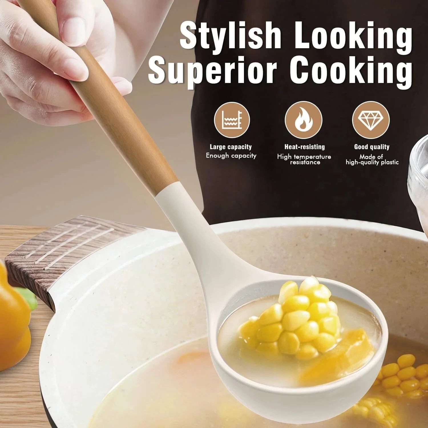 Silicone Cooking Utensils Set - Silicone Kitchen Utensils Cooking Wooden Handles 07FC0E-D4 - KOEEK [4]