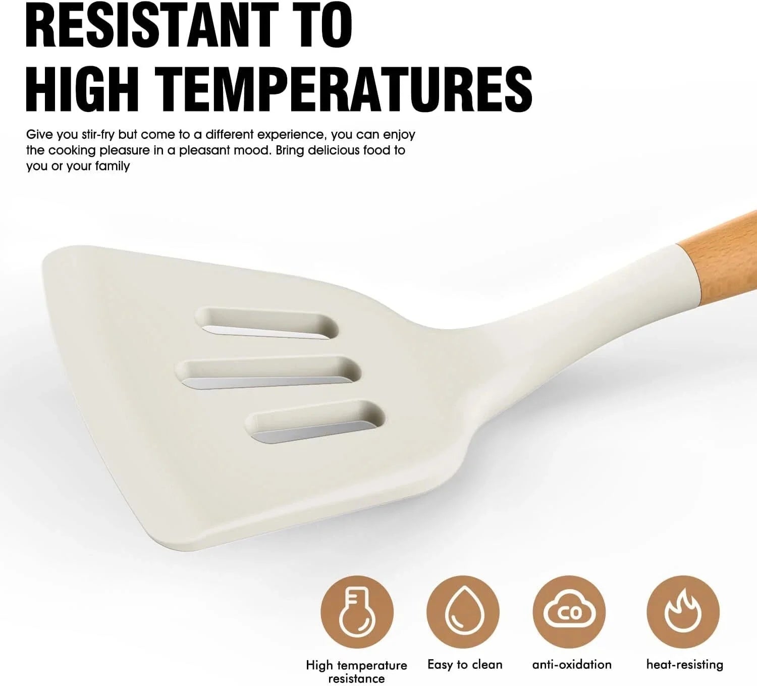 Silicone Cooking Utensils Set - Silicone Kitchen Utensils Cooking Wooden Handles 07FC0E-D4 - KOEEK [6]