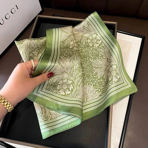 Silk 21'' Scarf Women Vintage Green Flower Neckerchief Square Bandana Wrap 07FC0E-D4 - KOEEK [4]