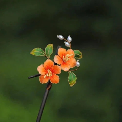 Silk Flower Hairpin Pair Hanfu Velvet Chinese Style Hair Accessory 07FC0E-D4 - KOEEK [4]