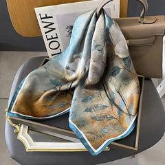 Silk Mulberry 26" Square Scarf Women Neckerchief Wrap Oil Painting Lotus 07FC0E-D4 - KOEEK [1]