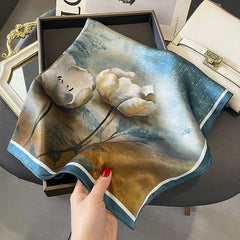 Silk Mulberry 26" Square Scarf Women Neckerchief Wrap Oil Painting Lotus 07FC0E-D4 - KOEEK [4]