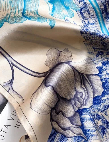 Silk Mulberry Scarf Neckerchief petals Print Square Shawl Bandanna 35'' 07FC0E-D4 - KOEEK [3]