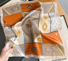 Silk Mulberry Scarf Orange grid Print Shawl 53X53cm Square Wrap Neckerchief 07FC0E-D4 - KOEEK [2]