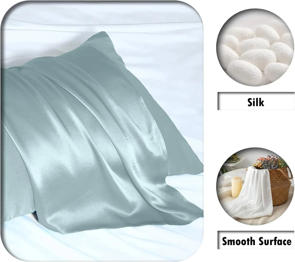 Silk Pillowcase for Hair and Skin Standard Size 20"X 26" with Hidden Zipper Soft 07FC0E-D4 - KOEEK [1]