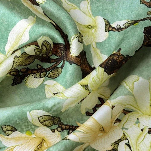 Silk Scarf Women Vintage Green Flowers Kerchief Square Bandana Wrap 68*68cm 07FC0E-D4 - KOEEK [7]
