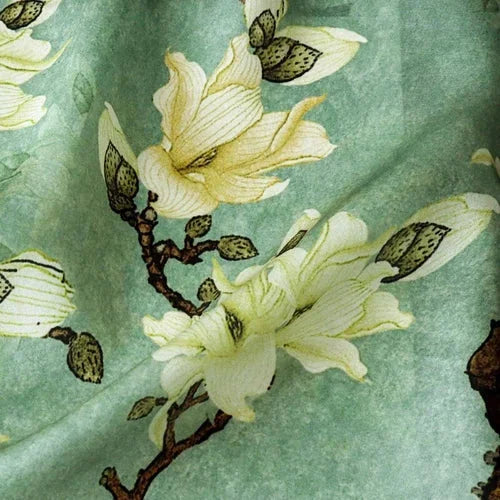 Silk Scarf Women Vintage Green Flowers Kerchief Square Bandana Wrap 68*68cm 07FC0E-D4 - KOEEK [8]