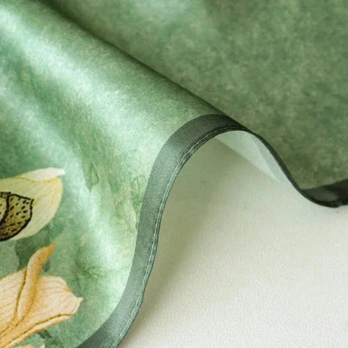 Silk Scarf Women Vintage Green Flowers Kerchief Square Bandana Wrap 68*68cm 07FC0E-D4 - KOEEK [9]