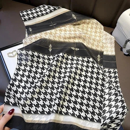 Silk Twill Long Scarf Women Kerchief Square Bandana Wrap Houndstooth 145*37 07FC0E-D4 - KOEEK [4]