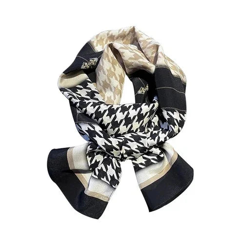 Silk Twill Long Scarf Women Kerchief Square Bandana Wrap Houndstooth 145*37 07FC0E-D4 - KOEEK [5]