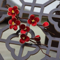 Silk Velvet Flower Hairpin Handmade Plum Blossom Wood Hair Stick Accessory 07FC0E-D4 - KOEEK [1]