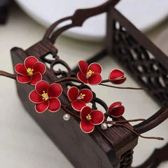 Silk Velvet Flower Hairpin Handmade Plum Blossom Wood Hair Stick Accessory 07FC0E-D4 - KOEEK [4]