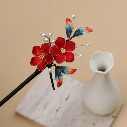 Silk Velvet Flower Hairpin Hanfu Vintage Chinese Style Hair Accessory 1pc 07FC0E-D4 - KOEEK [4]