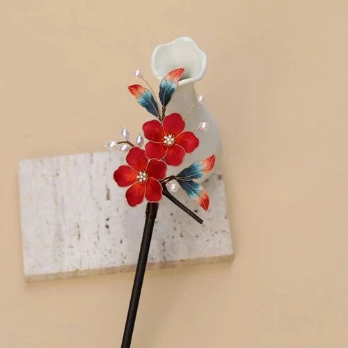 Silk Velvet Flower Hairpin Hanfu Vintage Chinese Style Hair Accessory 1pc 07FC0E-D4 - KOEEK [7]