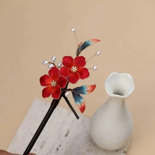 Silk Velvet Flower Hairpin Hanfu Vintage Chinese Style Hair Accessory 1pc 07FC0E-D4 - KOEEK [8]