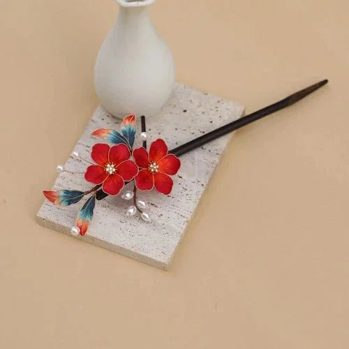 Silk Velvet Flower Hairpin Hanfu Vintage Chinese Style Hair Accessory 1pc 07FC0E-D4 - KOEEK [9]