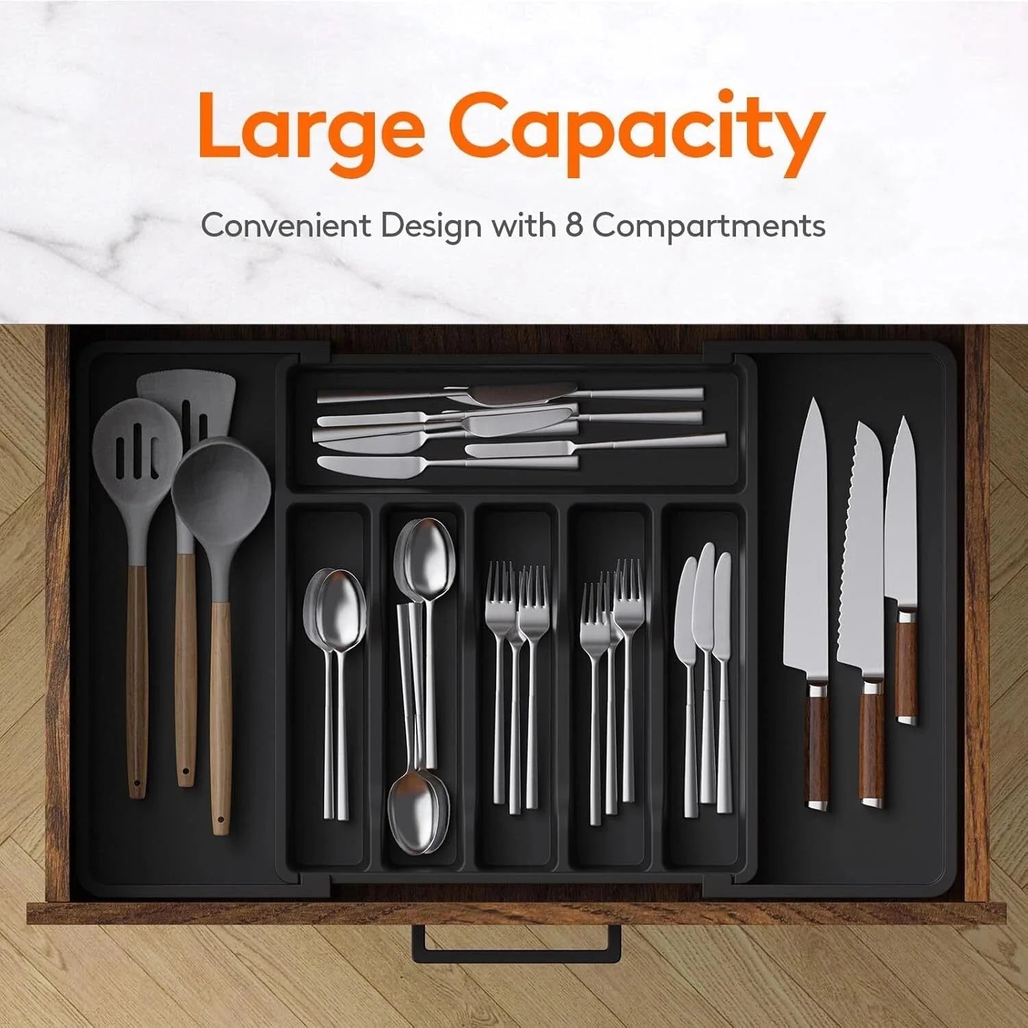 Silverware Drawer Organizer, Expandable Utensil Tray for Kitchen, BPA Free 07FC0E-D4 - KOEEK [3]