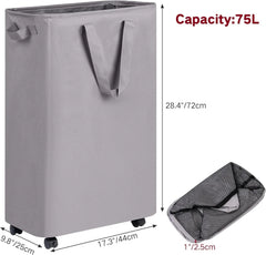 Slim Laundry Hamper with Wheels,Rolling Laundry Basket for Clothes,Small Laundry 07FC0E-D4 - KOEEK [2]