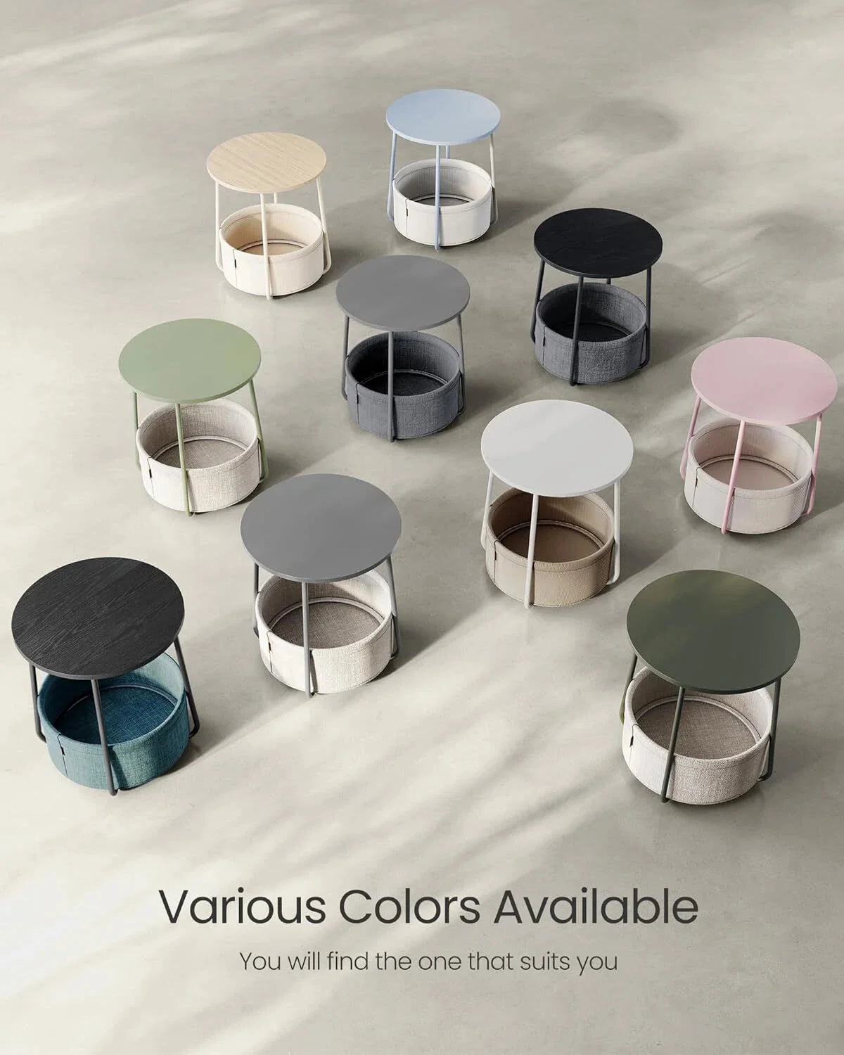 Small Nightstand with Fabric Basket, Modern Nightstand, Round Side Table 07FC0E-D4 - KOEEK [10]