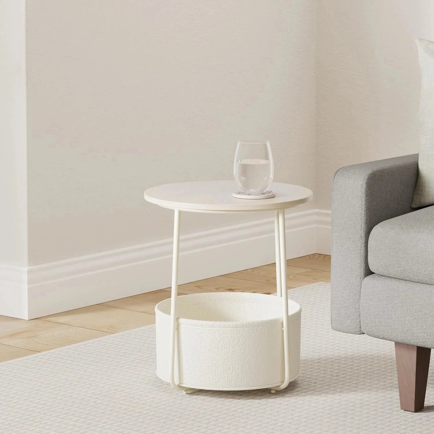 Small Nightstand with Fabric Basket, Modern Nightstand, Round Side Table 07FC0E-D4 - KOEEK [2]