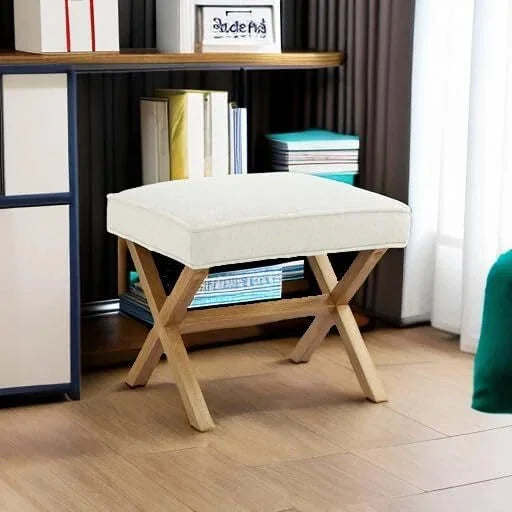 Small Ottoman Footrest, Mid-Century Modern X Square Footstool, Ivory Blue 07FC0E-D4 - KOEEK [3]