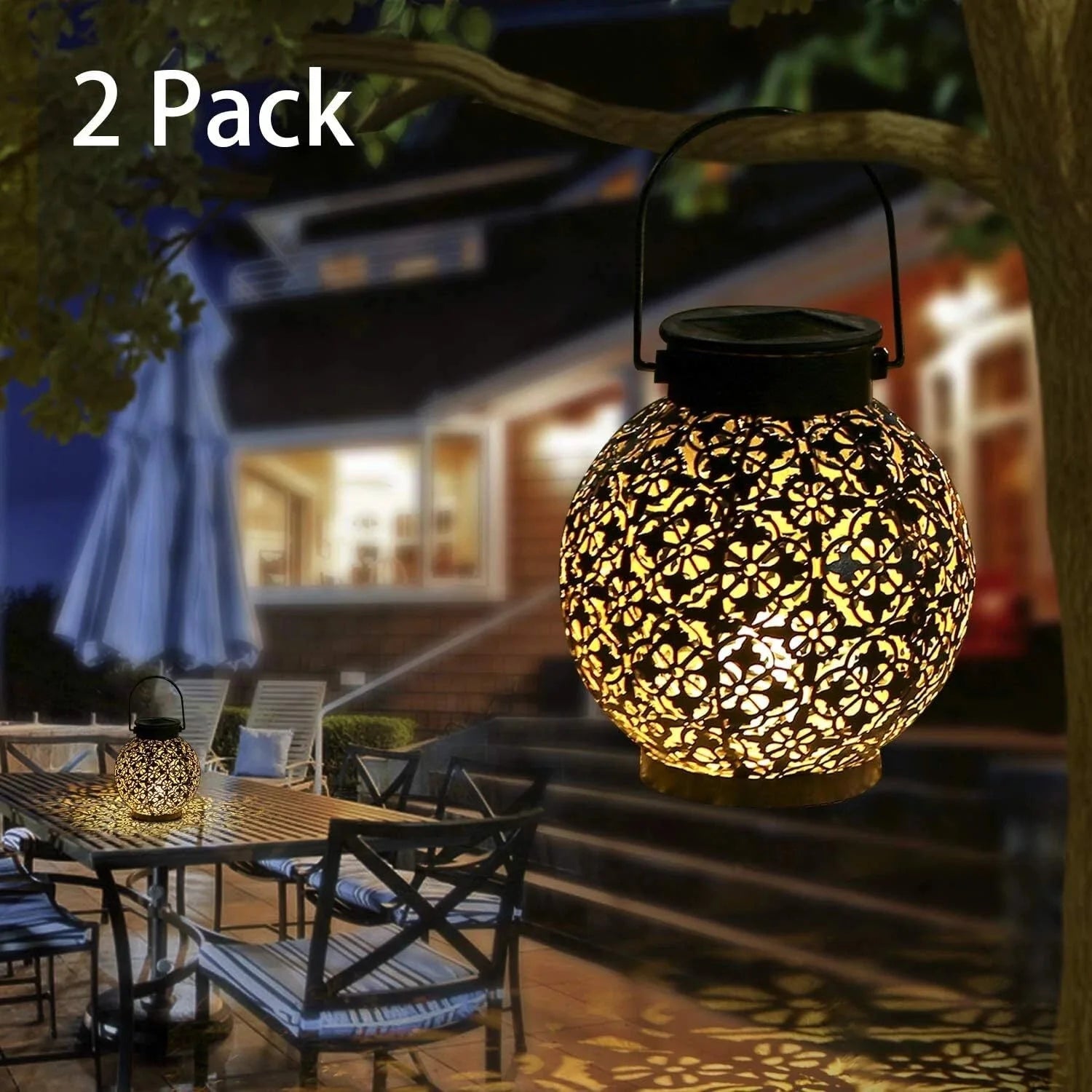 Solar Lanterns Outdoor Hanging Solar Lights Decorative Garden Lights (2 Pack) 07FC0E-D4 - KOEEK [1]