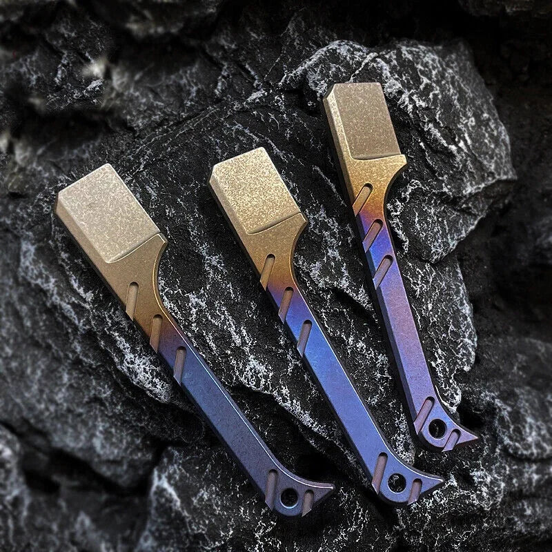 Solid Titanium Pry Bar Crowbar Outdoor Travel EDC Multi Tool Unpack Box Keychain 07FC0E-D4 - KOEEK [6]