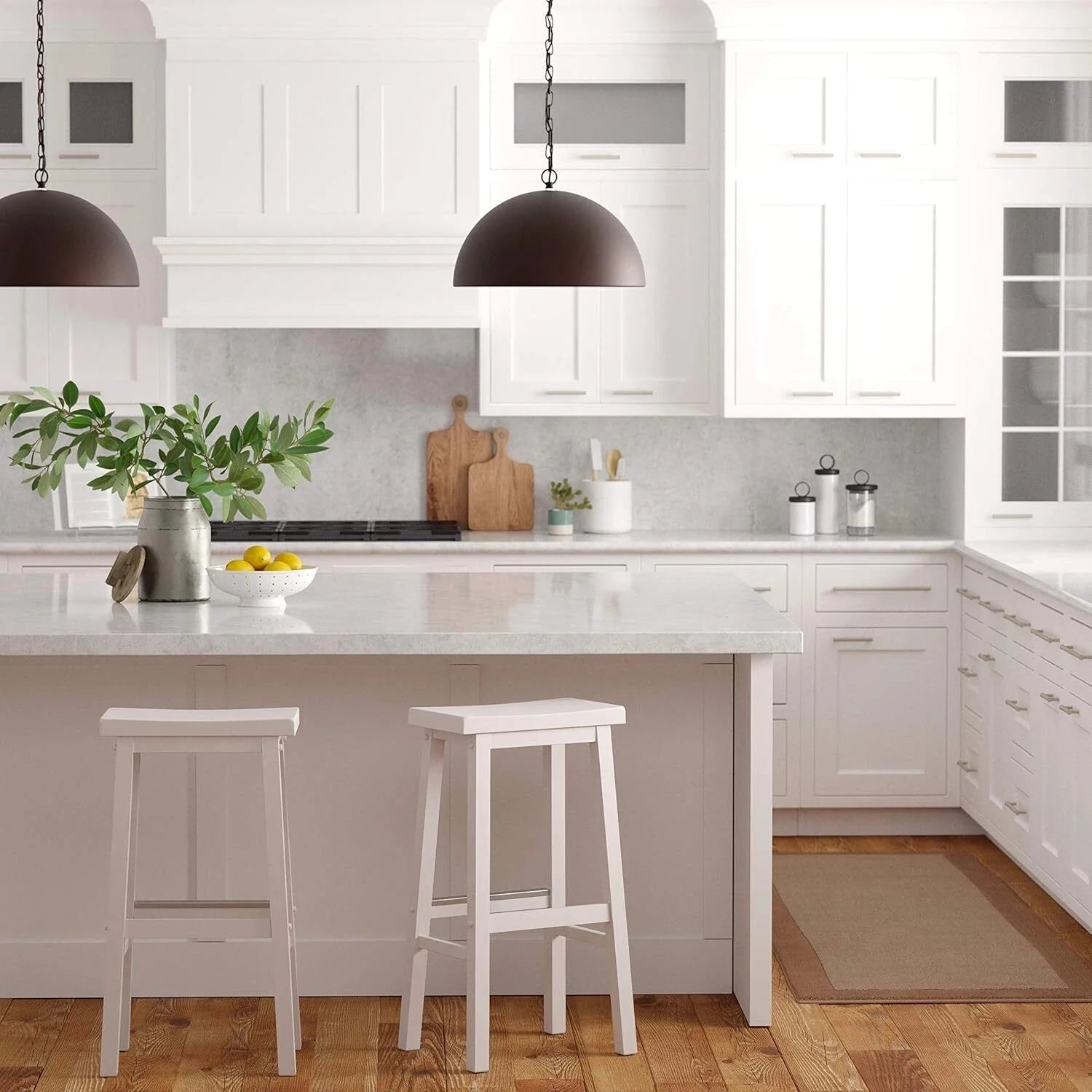 Solid Wood Saddle Seat Kitchen Island Counter Bar Stools White - Set of 2 07FC0E-D4 - KOEEK [3]