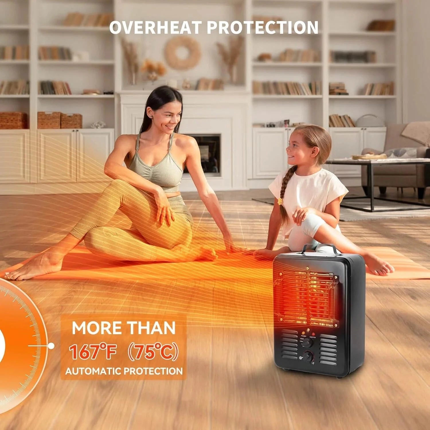 Space Heater, Electric Heater with Thermostat, 3-Segment Heat Setting, Black 07FC0E-D4 - KOEEK [2]