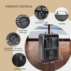 Space Heater, Electric Heater with Thermostat, 3-Segment Heat Setting, Black 07FC0E-D4 - KOEEK [3]