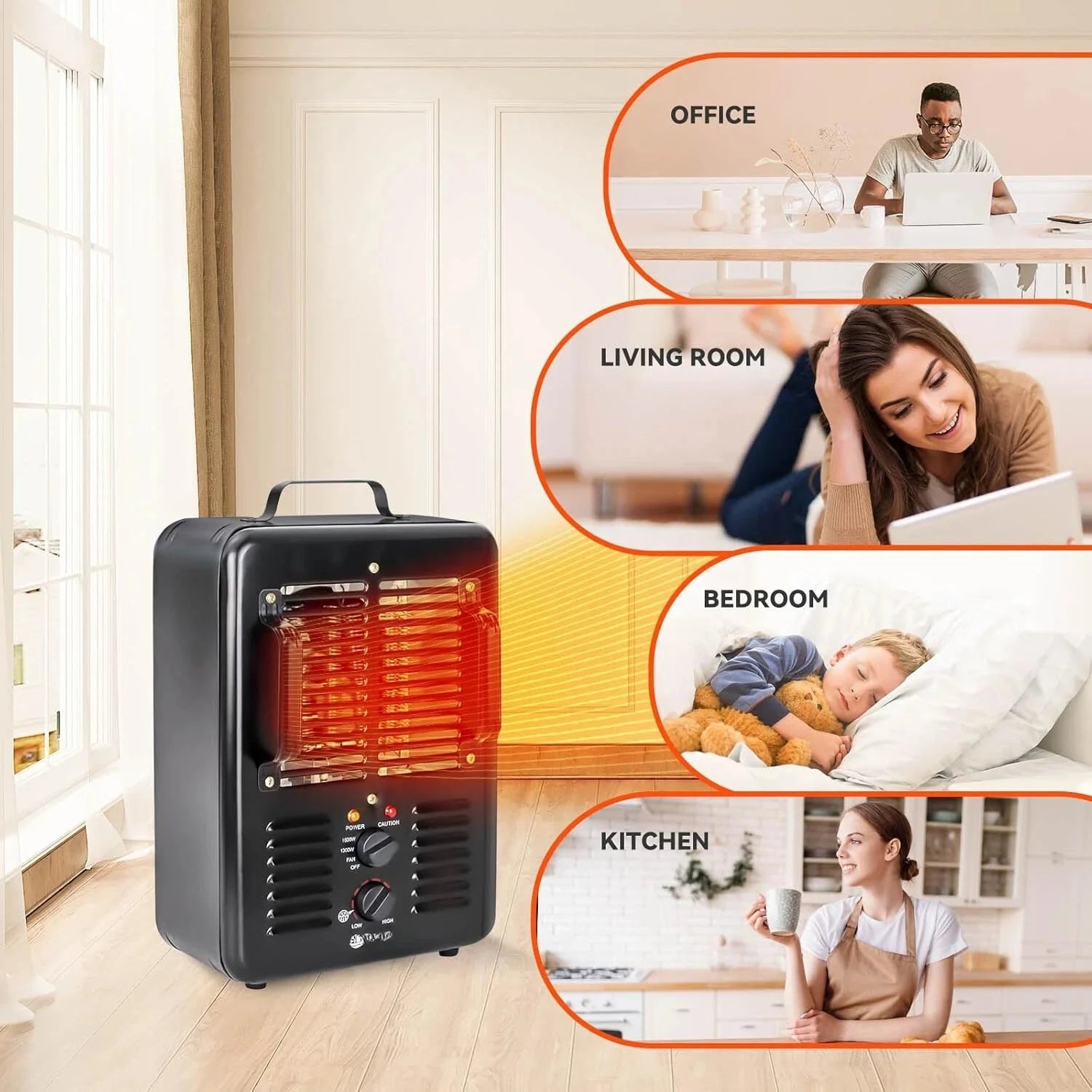Space Heater, Electric Heater with Thermostat, 3-Segment Heat Setting, Black 07FC0E-D4 - KOEEK [6]