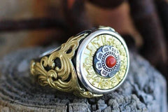 Spinning Bagua Ring Adjustable Red Turquoise Inlay Vintage Style Jewelry 07FC0E-D4 - KOEEK [1]