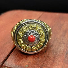 Spinning Bagua Ring Adjustable Red Turquoise Inlay Vintage Style Jewelry 07FC0E-D4 - KOEEK [2]