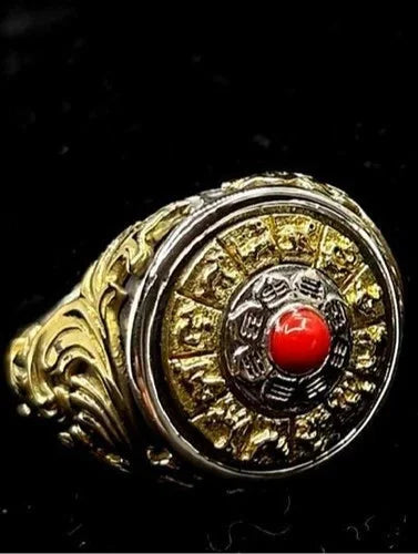 Spinning Bagua Ring Adjustable Red Turquoise Inlay Vintage Style Jewelry 07FC0E-D4 - KOEEK [3]