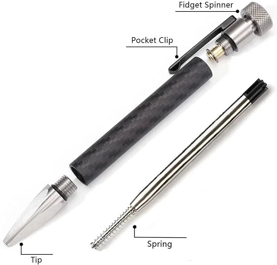 Stainless Steel Carbon Fiber Pen Ballpoint Pen With Fidget Spinner EDC Pen Gifts 07FC0E-D4 - KOEEK [4]