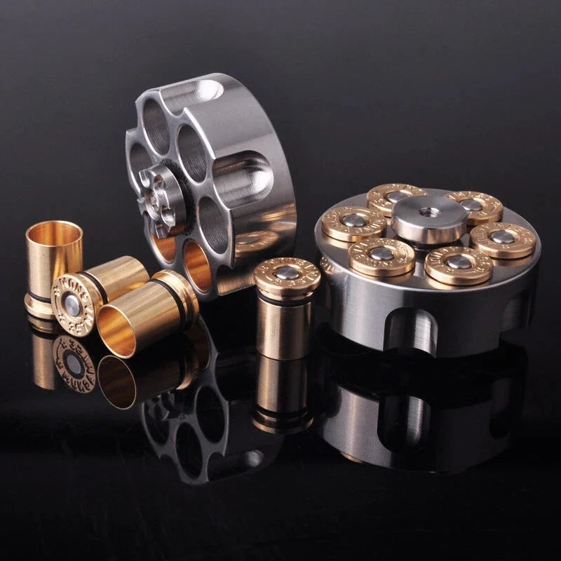 Stainless Steel Revolver Finger Spinner Hand Fidget EDC Pocket Toy Brass Bullets 07FC0E-D4 - KOEEK [1]