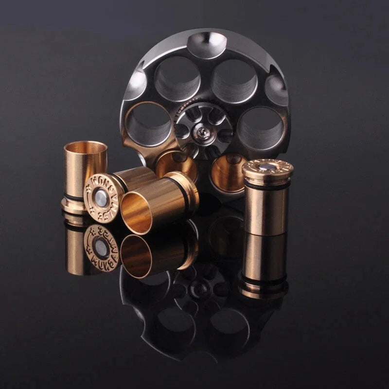 Stainless Steel Revolver Finger Spinner Hand Fidget EDC Pocket Toy Brass Bullets 07FC0E-D4 - KOEEK [4]