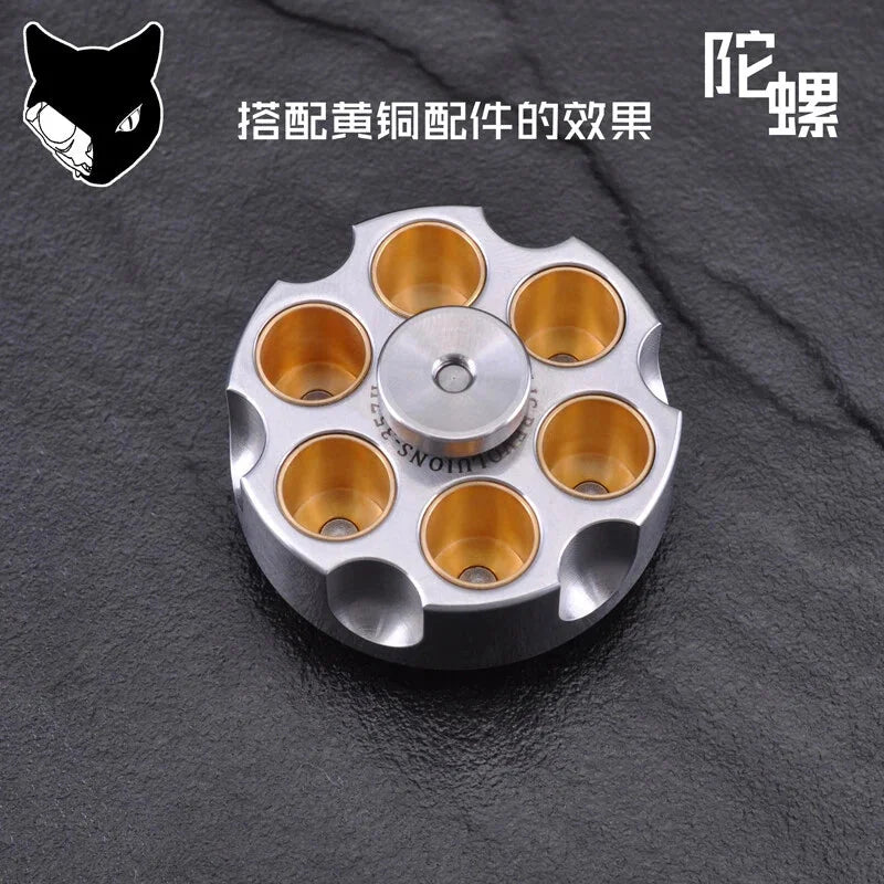 Stainless Steel Revolver Finger Spinner Hand Fidget EDC Pocket Toy Brass Bullets 07FC0E-D4 - KOEEK [7]