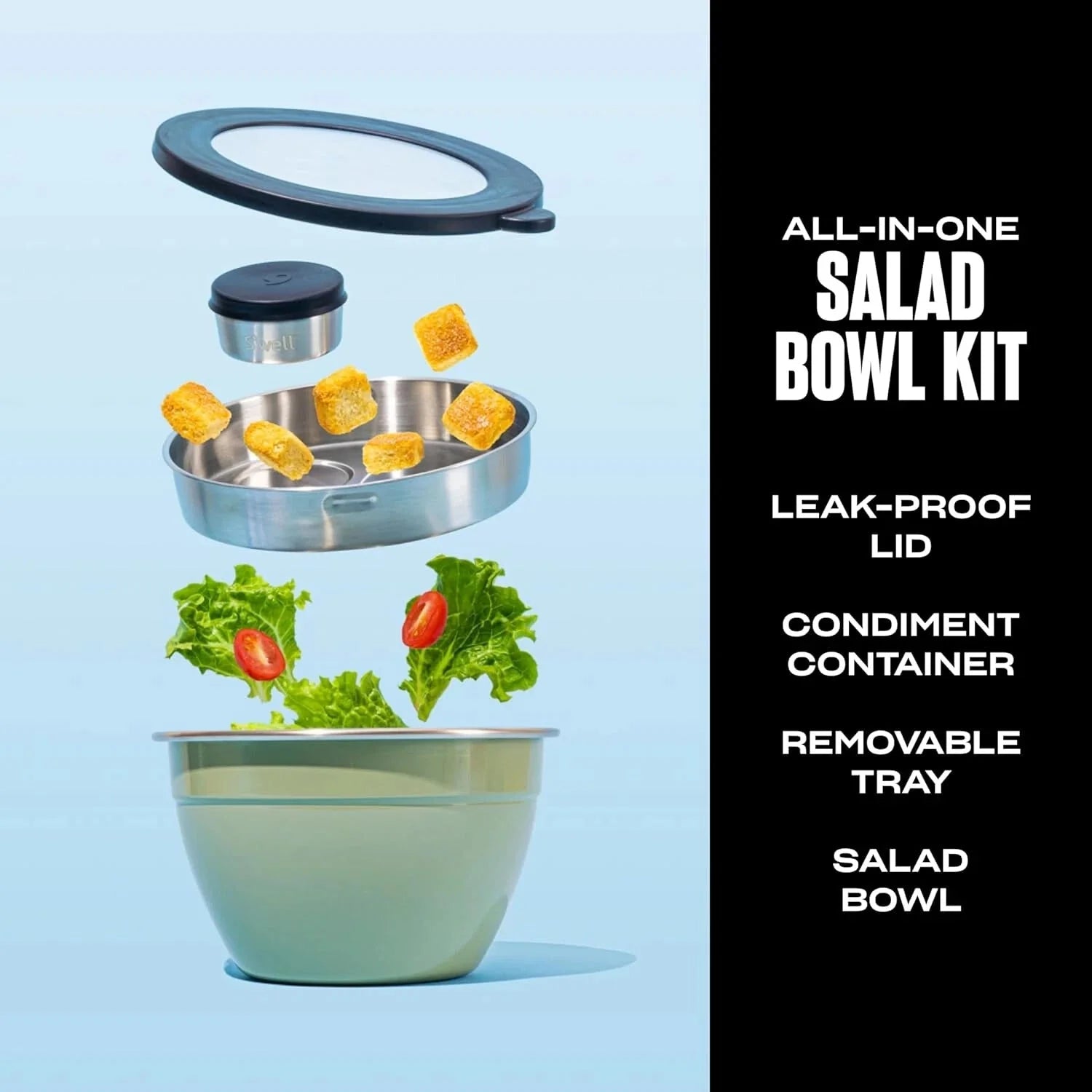 Stainless Steel Salad Bowl Kit 64oz, Mountain Sage, Comes with 2oz Mini Canister 07FC0E-D4 - KOEEK [1]
