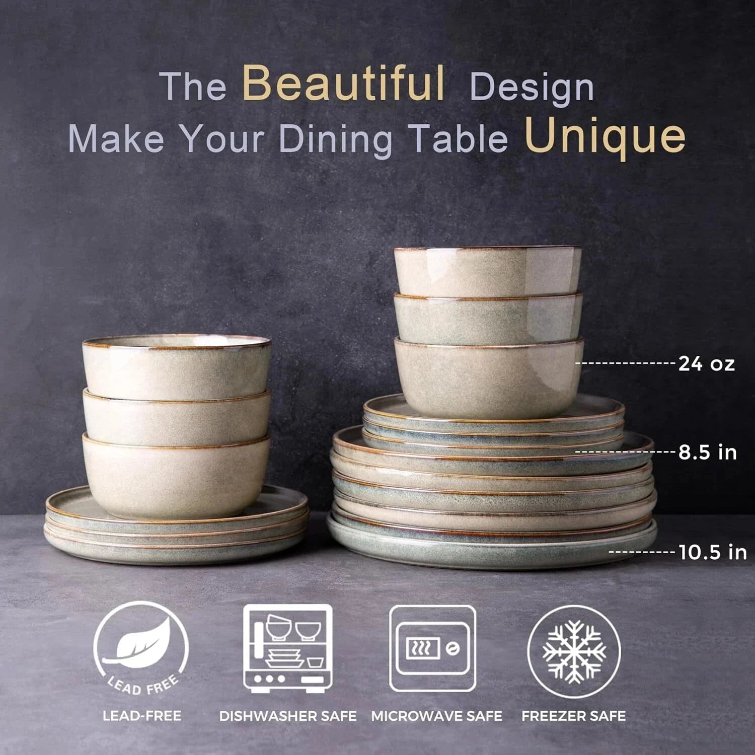 Stoare Dinnerware Set for 4,Round Reaction Glazed Ceramic Plate and Bowl Set 07FC0E-D4 - KOEEK [2]
