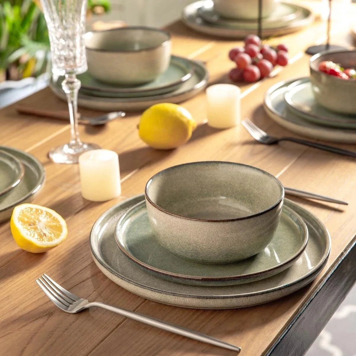 Stoare Dinnerware Set for 4,Round Reaction Glazed Ceramic Plate and Bowl Set 07FC0E-D4 - KOEEK [3]