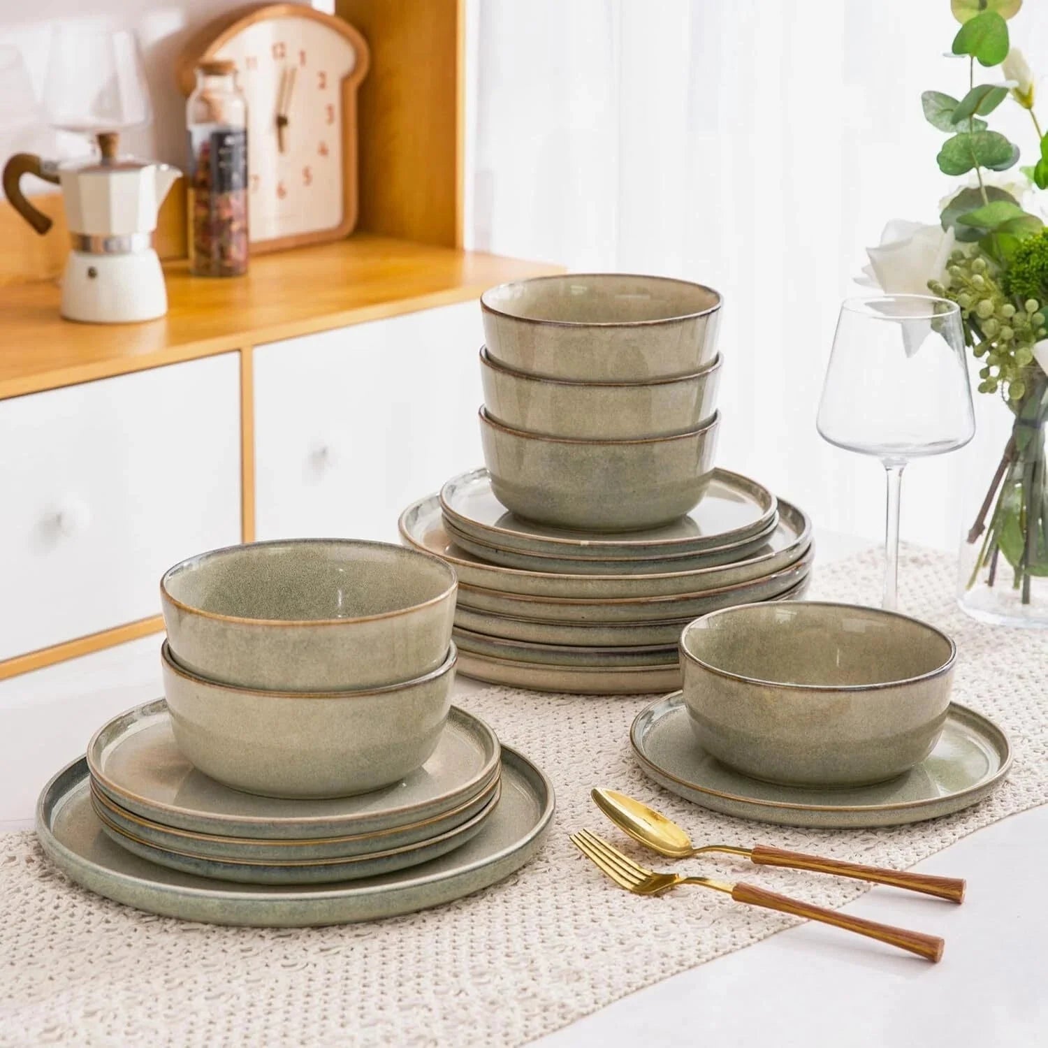 Stoare Dinnerware Set for 4,Round Reaction Glazed Ceramic Plate and Bowl Set 07FC0E-D4 - KOEEK [5]