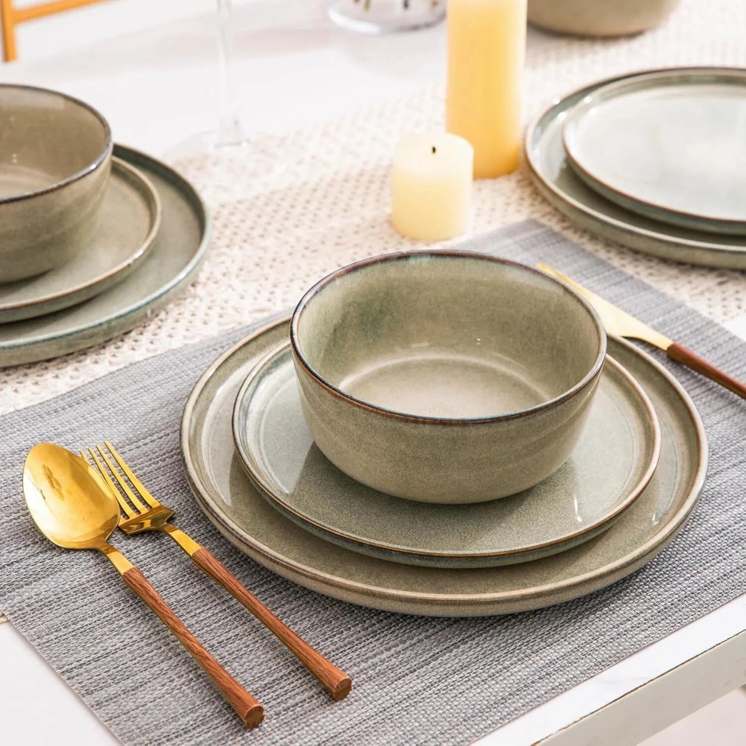 Stoare Dinnerware Set for 4,Round Reaction Glazed Ceramic Plate and Bowl Set 07FC0E-D4 - KOEEK [6]