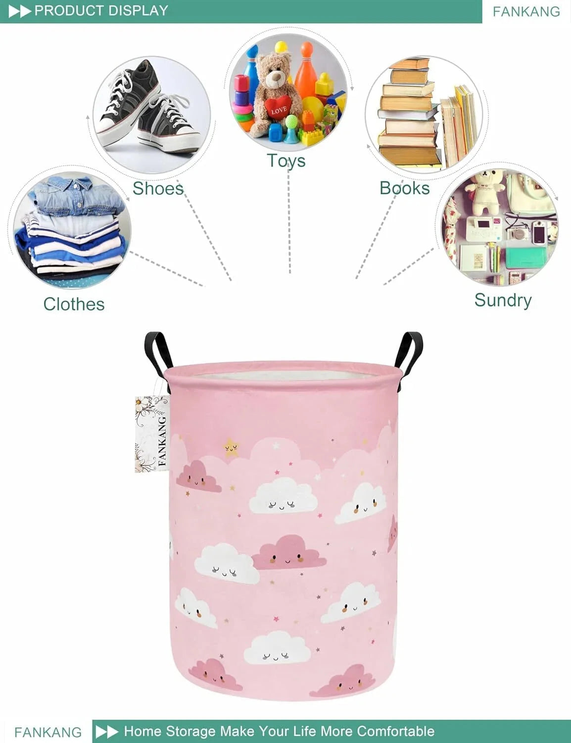 Storage Basket, Nursery Hamper Canvas Laundry Basket Foldable with Waterproof PE 07FC0E-D4 - KOEEK [3]