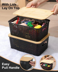 Storage Bins with Bamboo Lids Set of 6 Lidded Storage Container Plastic Baskets 07FC0E-D4 - KOEEK [2]