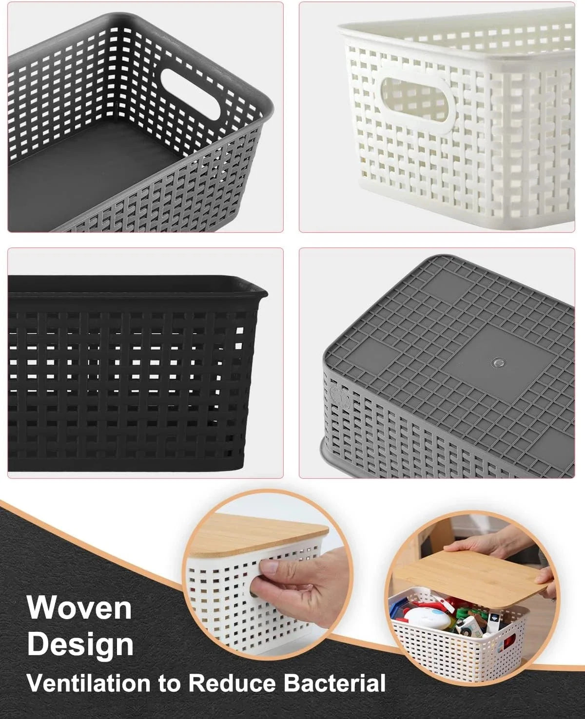Storage Bins with Bamboo Lids Set of 6 Lidded Storage Container Plastic Baskets 07FC0E-D4 - KOEEK [7]