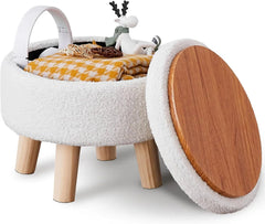 Storage Ottoman with Modern Round Footrest with Soft Upholstered Seat Cushion, 07FC0E-D4 - KOEEK [2]